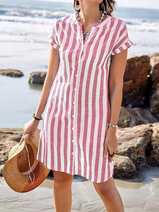 Clarienne™ – Striped Button Shirt Dress