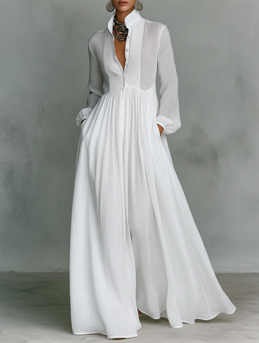 Serena™ | Flowing Button-Front Maxi Dress
