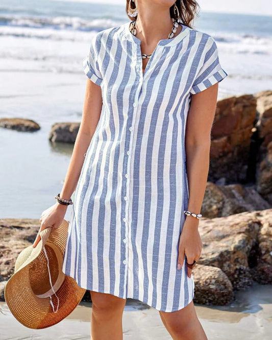 Clarienne™ – Striped Button Shirt Dress