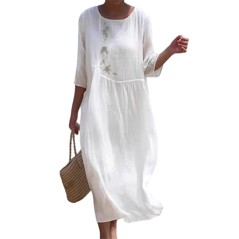 Florienne™ – Embroidered Linen Midi Dress