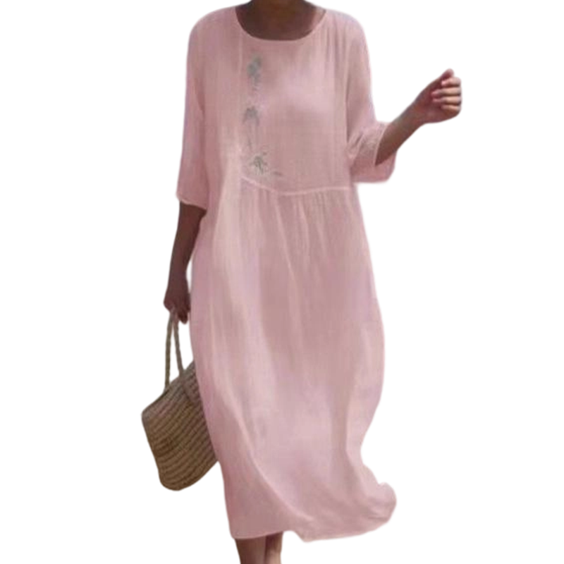 Florienne™ – Embroidered Linen Midi Dress