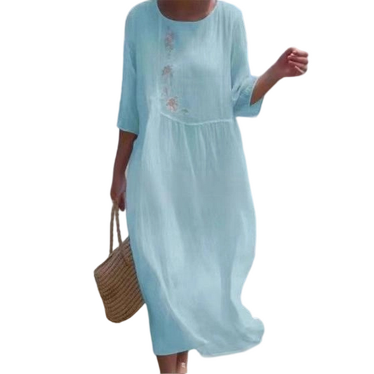 Florienne™ – Embroidered Linen Midi Dress